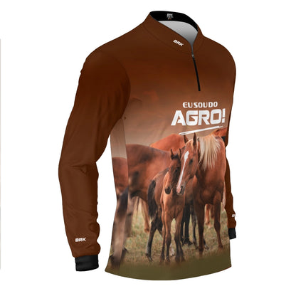 Camisa UV50 Agro Brk Eu Sou do Agro Marrom Cavalos