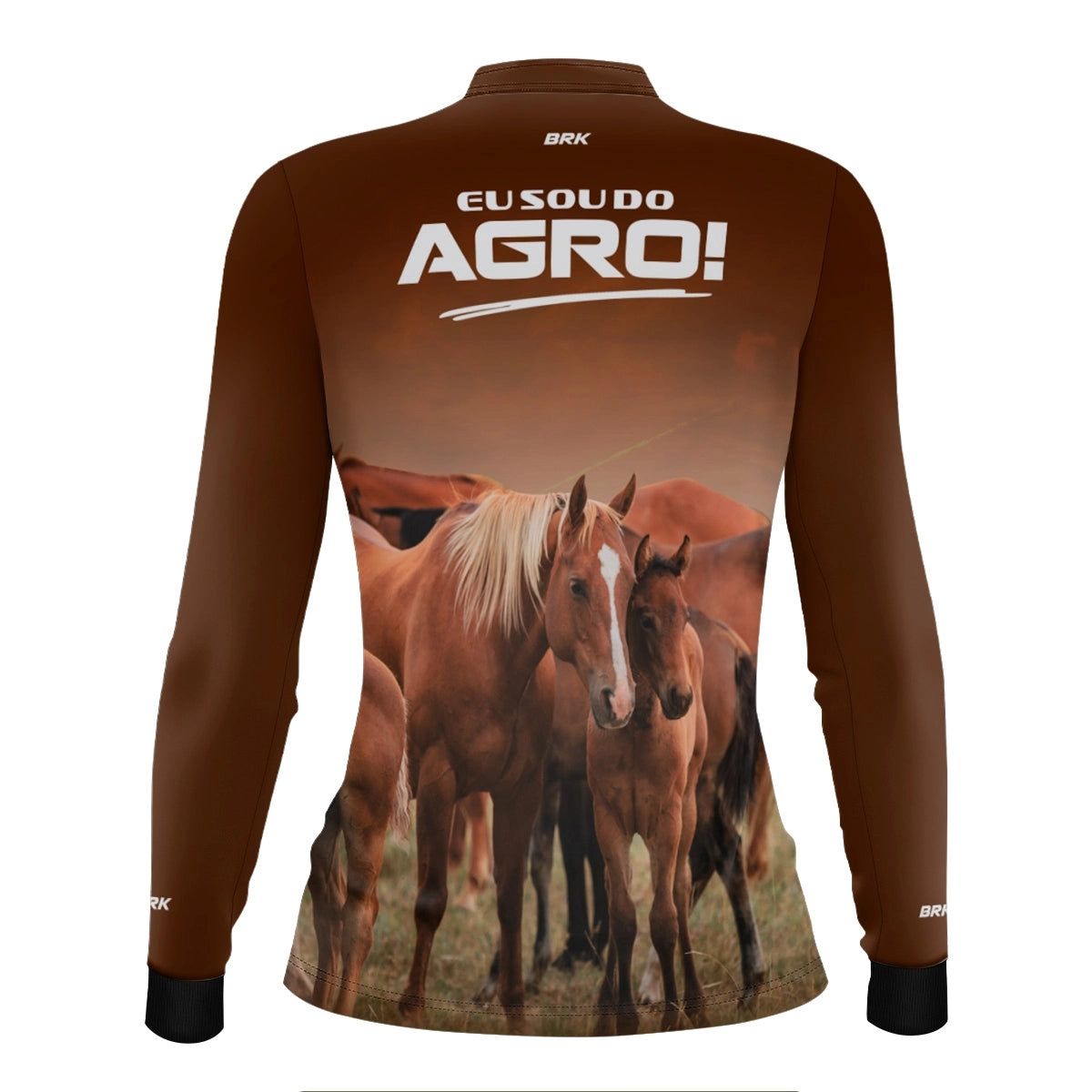 Camisa UV50 Agro Feminina Brk Eu Sou do Agro Marrom Cavalos