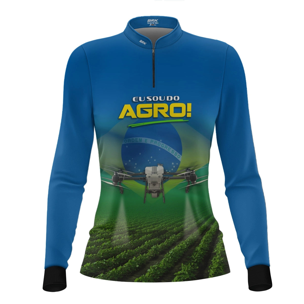 Camisa UV50 Agro Feminina Brk Eu Sou do Agro Azul Drone