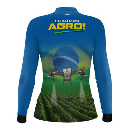 Camisa UV50 Agro Feminina Brk Eu Sou do Agro Azul Drone