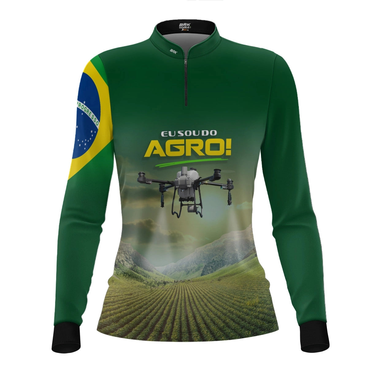 Camisa UV50 Agro Feminina Brk Eu Sou do Agro Verde Drone
