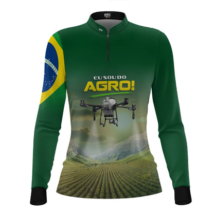 Camisa UV50 Agro Feminina Brk Eu Sou do Agro Verde Drone