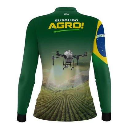 Camisa UV50 Agro Feminina Brk Eu Sou do Agro Verde Drone