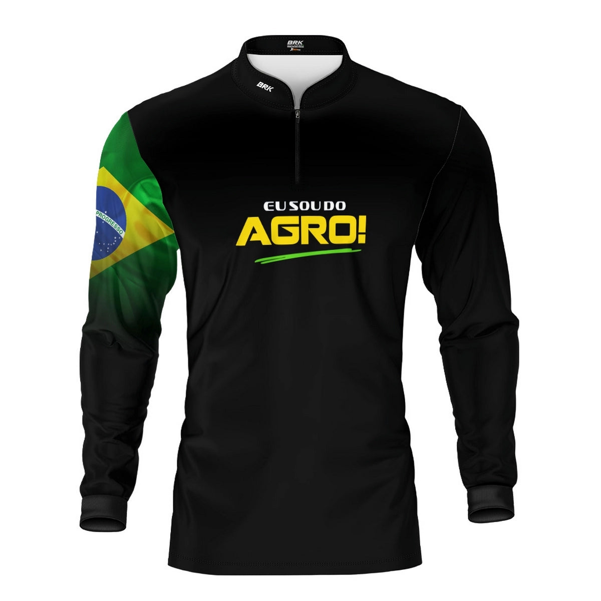 Camisa UV50 Agro Brk Eu Sou do Agro Preta Básica Bandeira do Brasil - Brk Agro