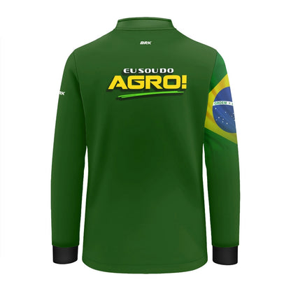 Camisa UV50 Agro Infantil Brk Eu Sou do Agro Verde Básica Bandeira do Brasil