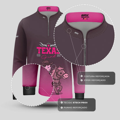 Camisa UV50 Agro Infantil Brk Texas Girl Rosa - Brk Agro