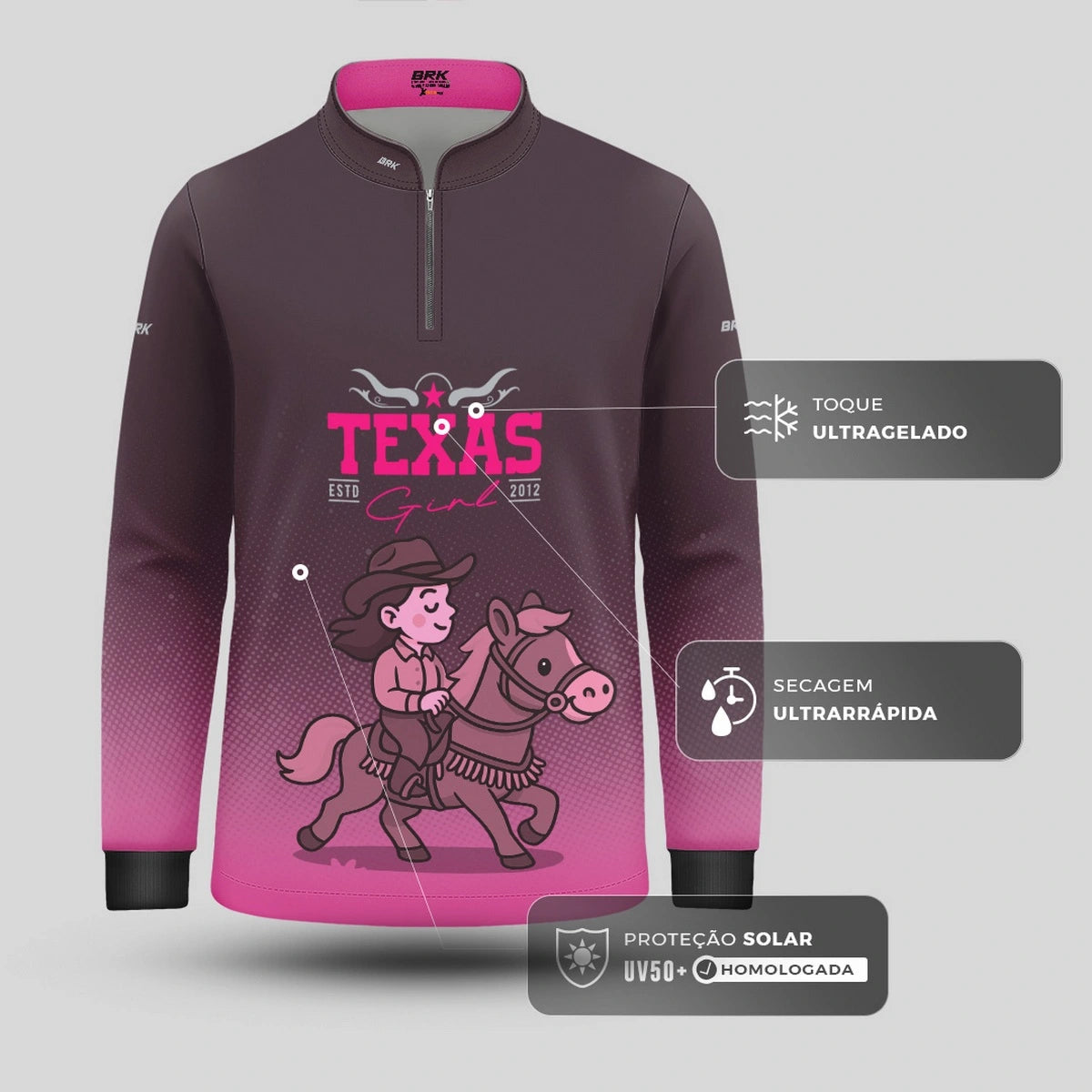 Camisa UV50 Agro Infantil Brk Texas Girl Rosa - Brk Agro
