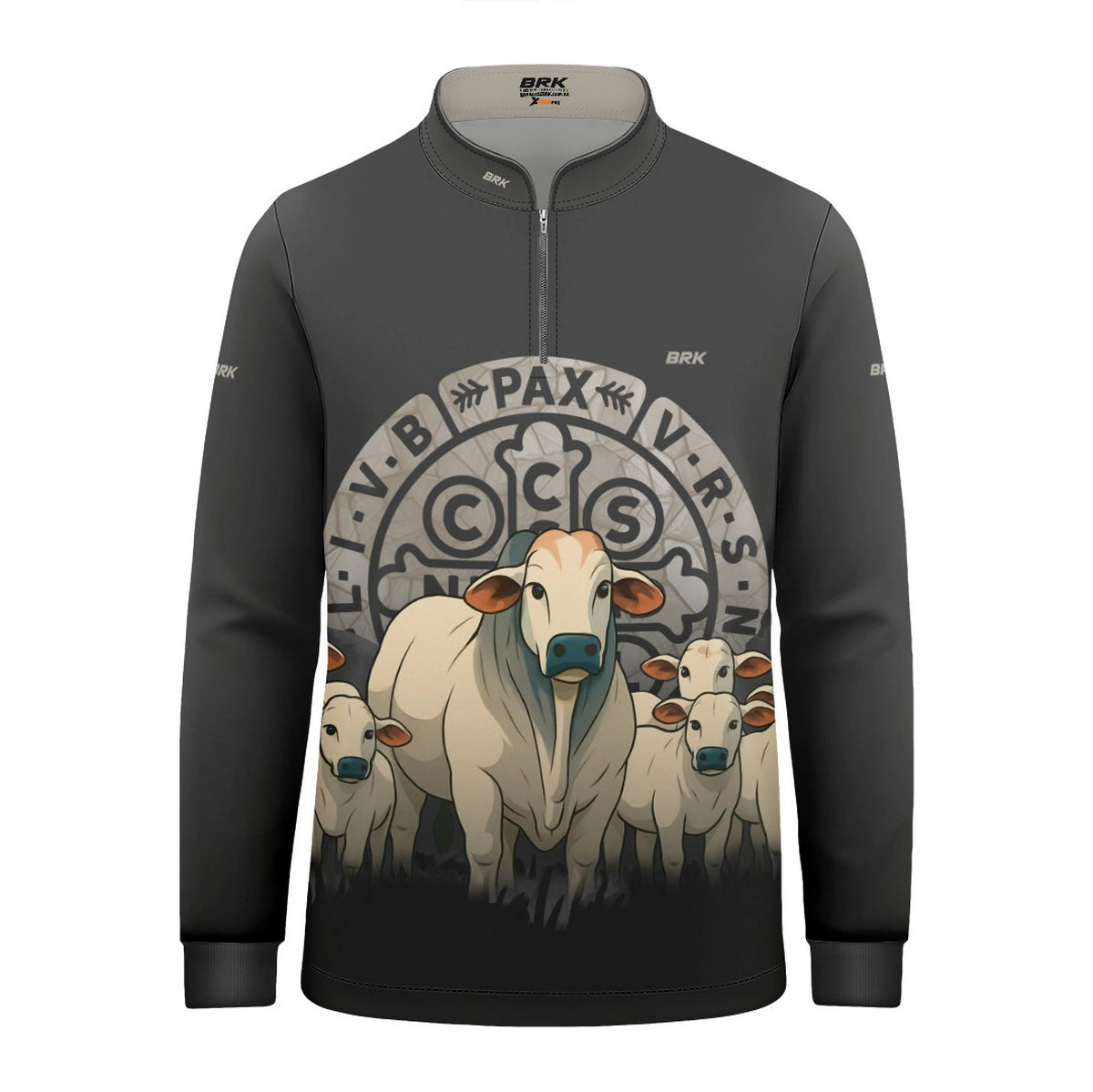 Camisa UV50 Agro Infantil Brk Medalha Sao Bento Cinza e Vaquinhas - Brk Agro