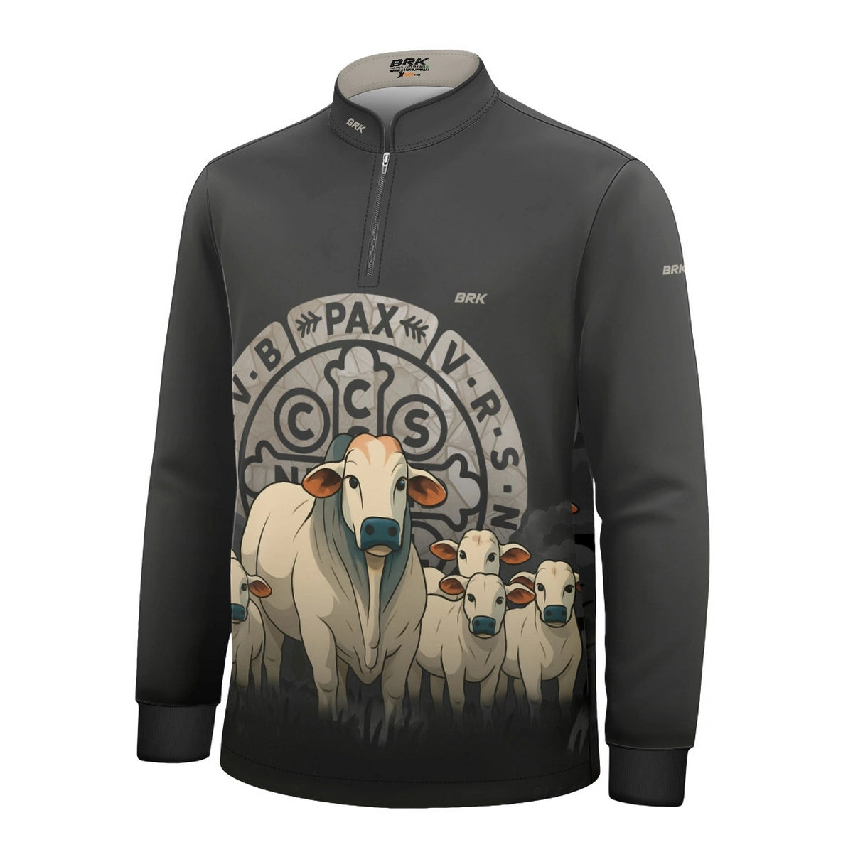 Camisa UV50 Agro Infantil Brk Medalha Sao Bento Cinza e Vaquinhas - Brk Agro