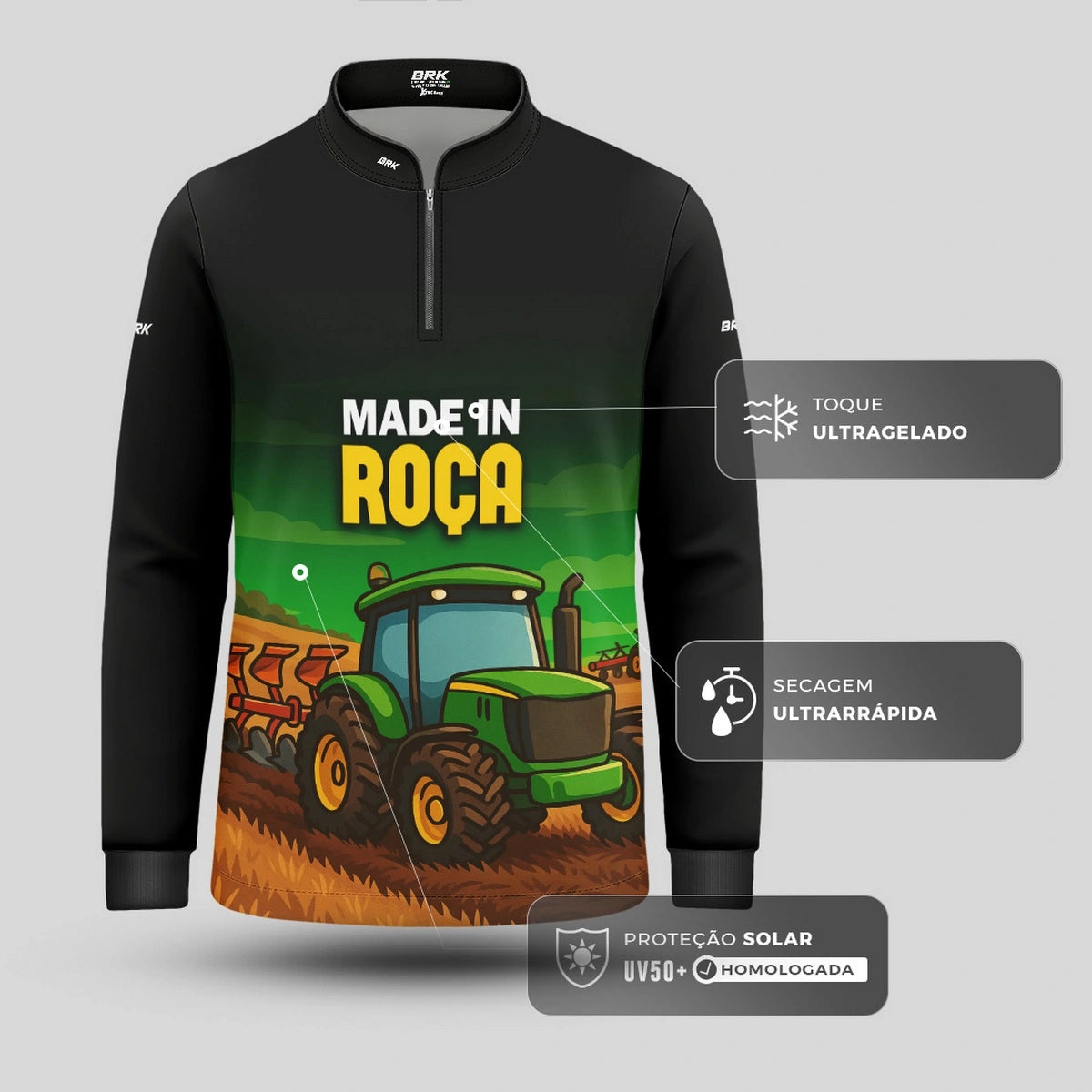 Camisa UV50 Agro Infantil Brk Made in Roça Trator - Brk Agro