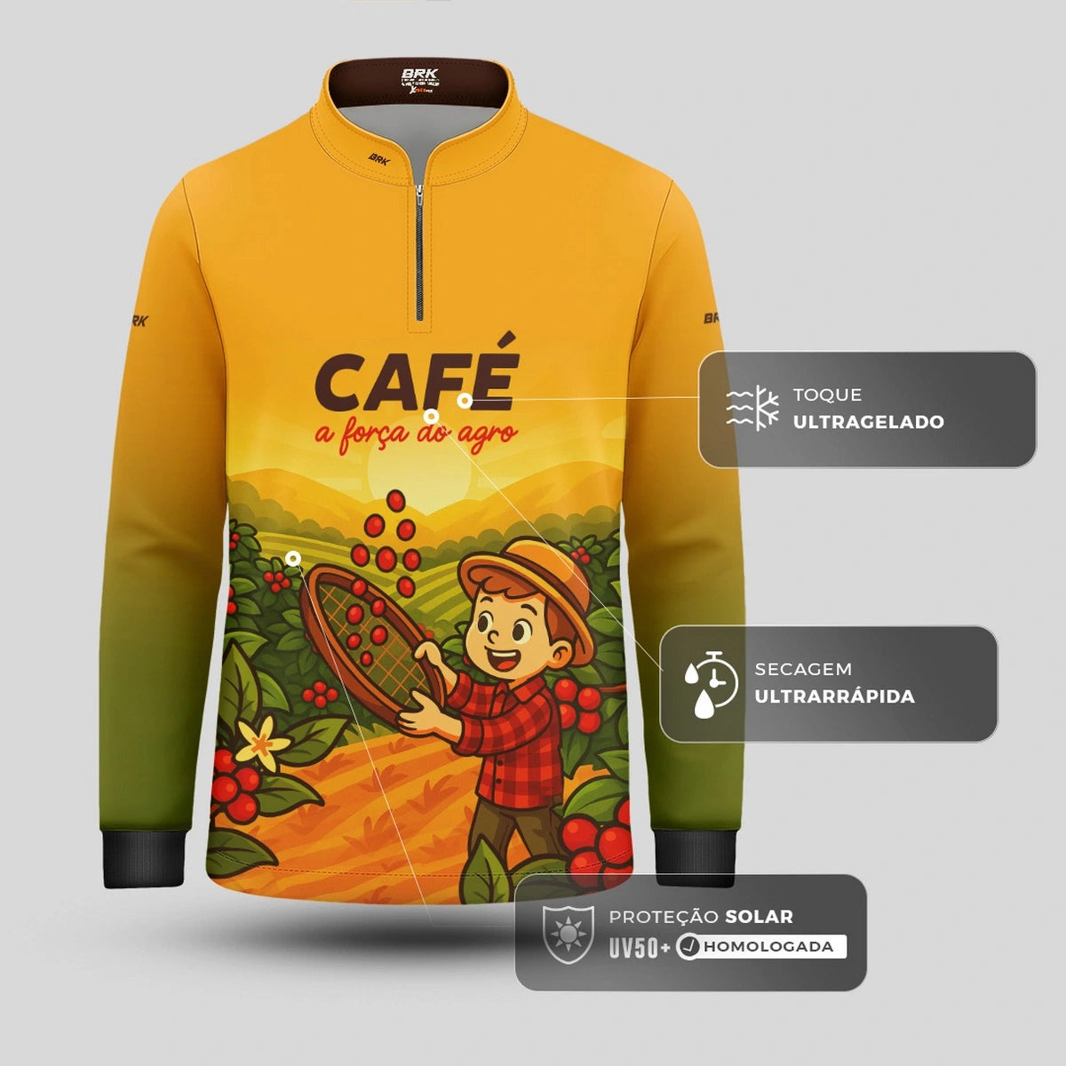 Camisa UV50 Agro Infantil Brk A Força do Agro Café - Brk Agro