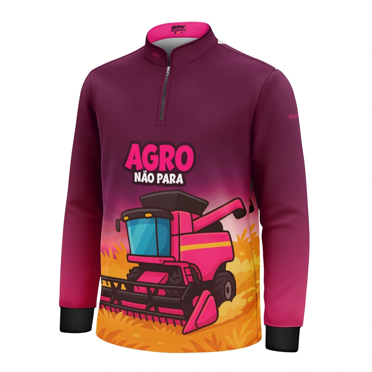 Camisa UV50 Agro Infantil Brk Colheitadeira Rosa Agro Não Para - Brk Agro