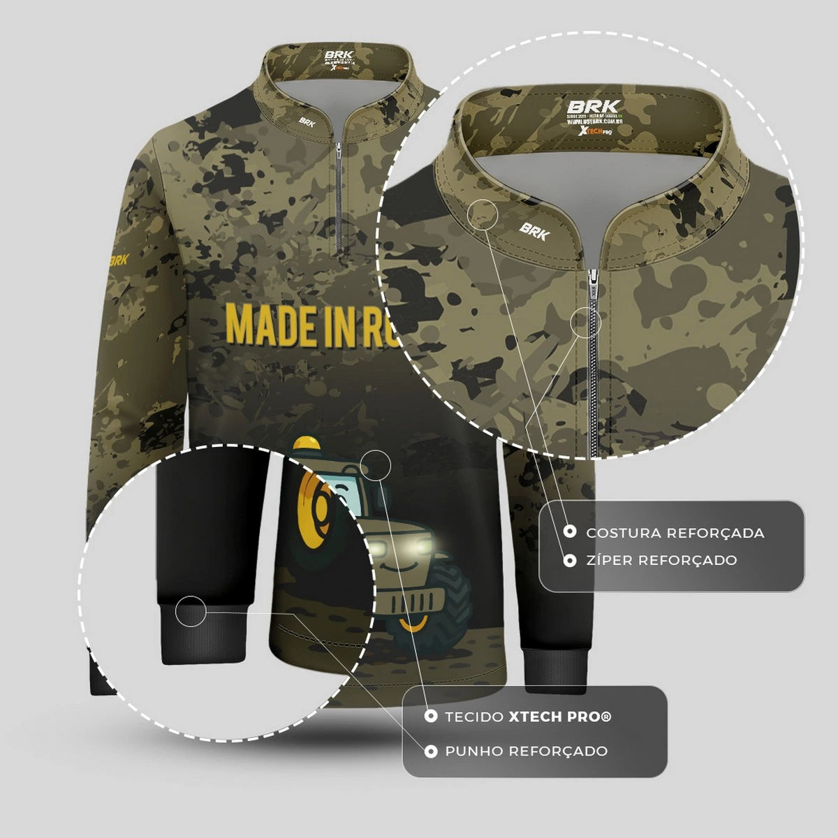 Camisa UV50 Agro Infantil Brk Made in Roça Camuflada - Brk Agro
