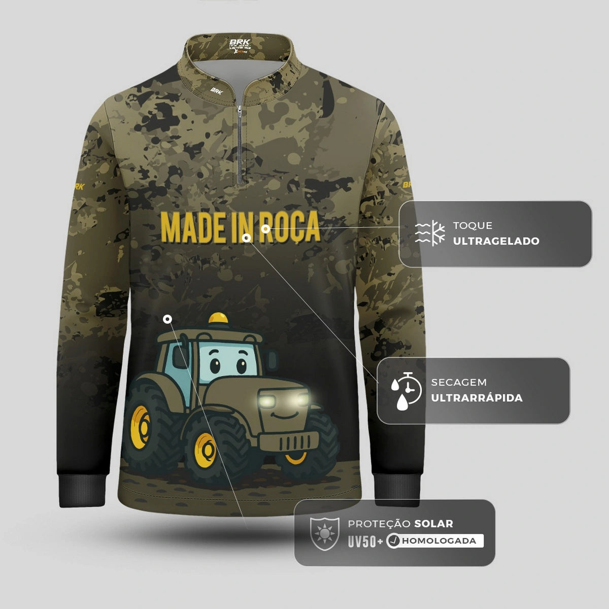 Camisa UV50 Agro Infantil Brk Made in Roça Camuflada - Brk Agro