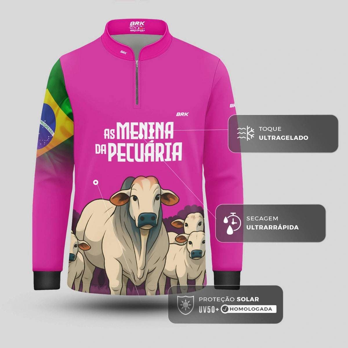 Camisa UV50 Agro Infantil Brk As Menina Da Pecuaria Nelore - Brk Agro