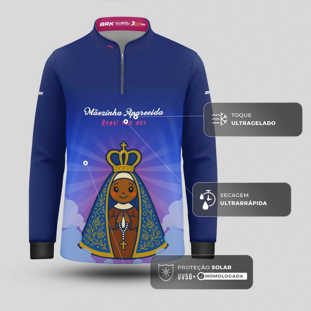 Camisa UV50 Agro Infantil Brk Mãezinha Aparecida Rogai Por Nós - Brk Agro