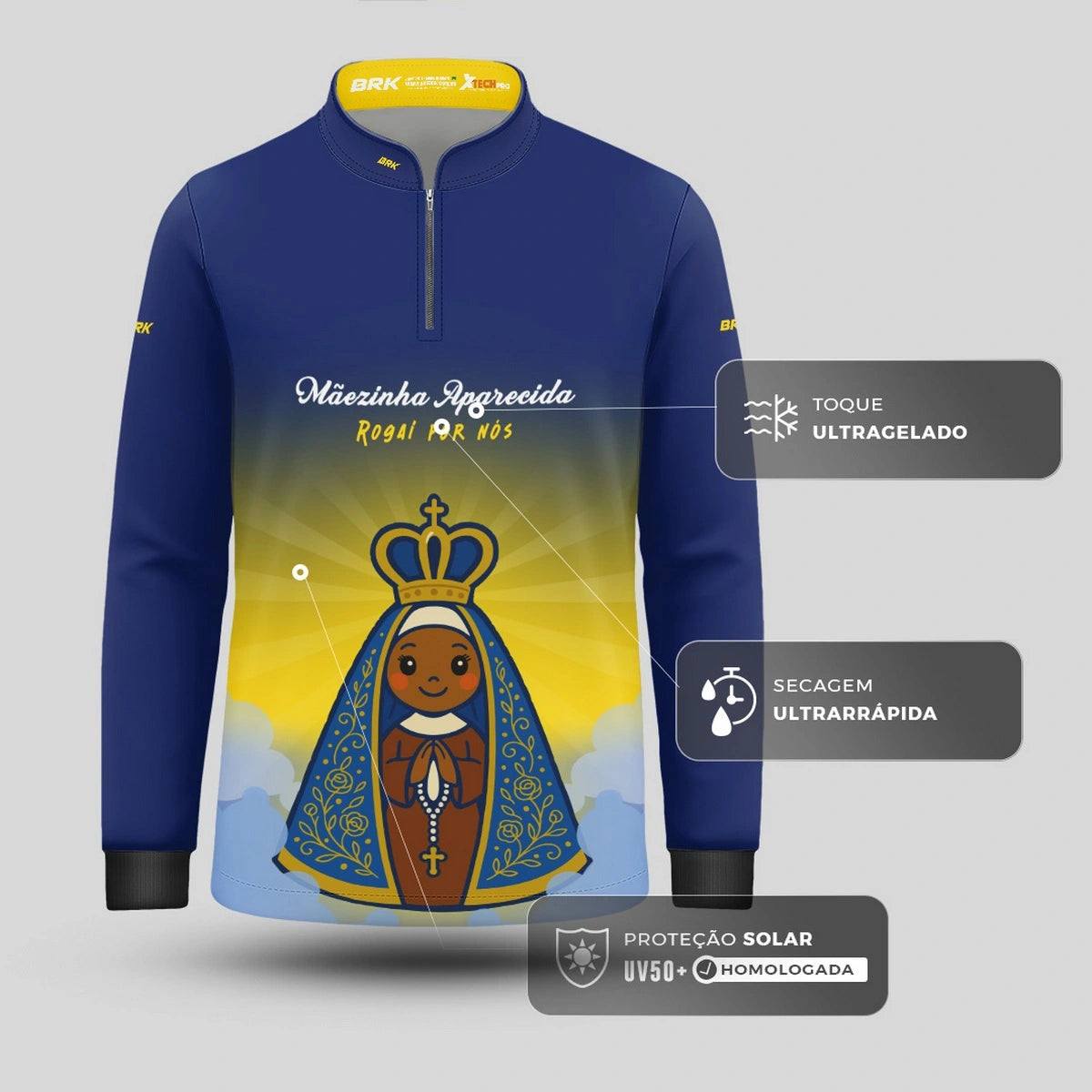 Camisa UV50 Agro Infantil Brk Mãezinha Aparecida Rogai Por Nós - Brk Agro