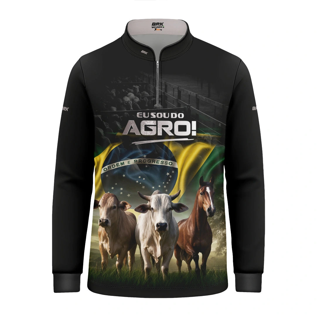 Camisa UV50 Agro Infantil Brk  Sou do Agro Preta Pecuária Brasil - Brk Agro