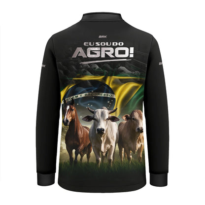 Camisa UV50 Agro Infantil Brk  Sou do Agro Preta Pecuária Brasil - Brk Agro