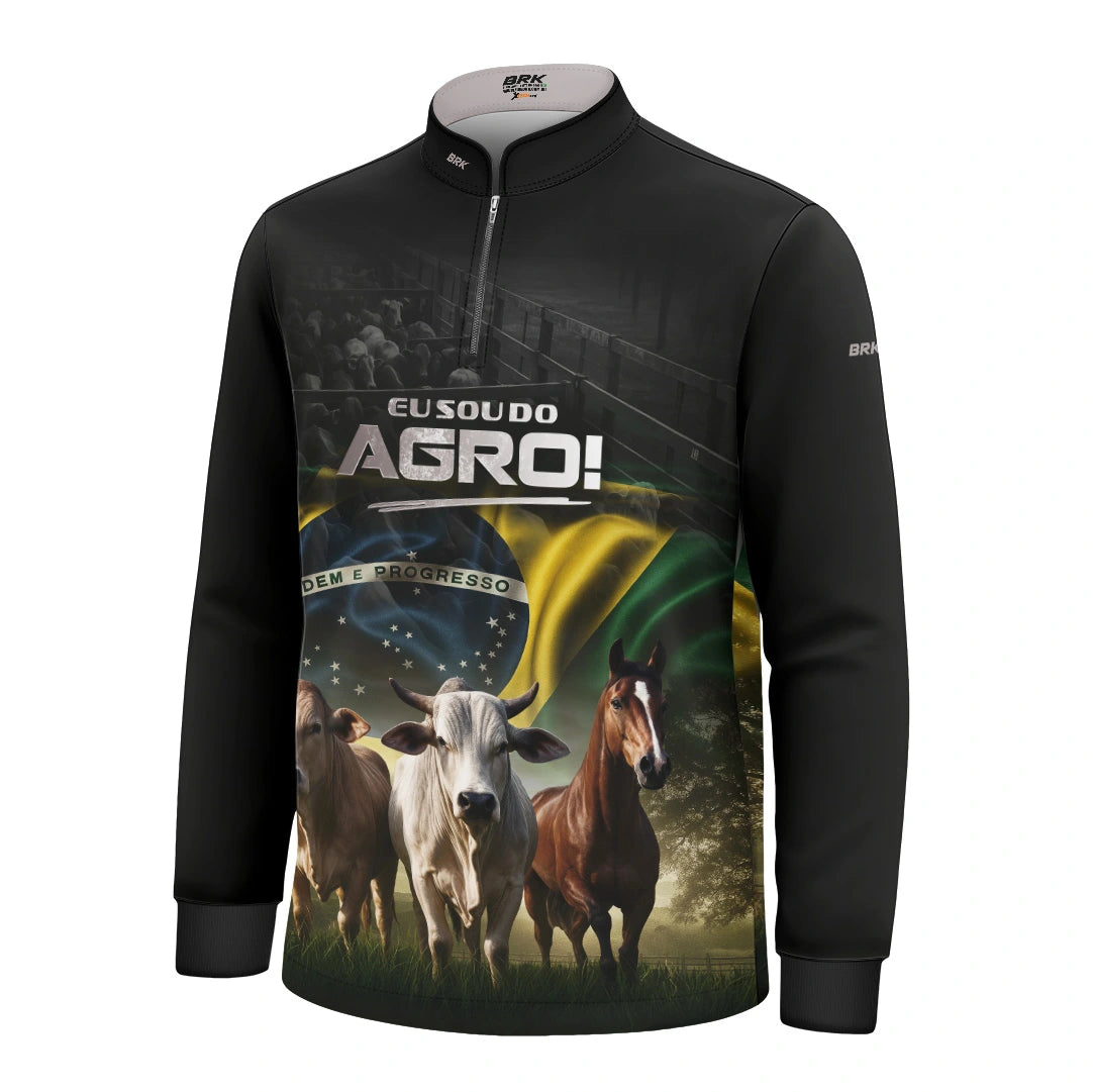 Camisa UV50 Agro Infantil Brk  Sou do Agro Preta Pecuária Brasil - Brk Agro