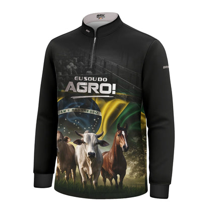 Camisa UV50 Agro Infantil Brk  Sou do Agro Preta Pecuária Brasil - Brk Agro