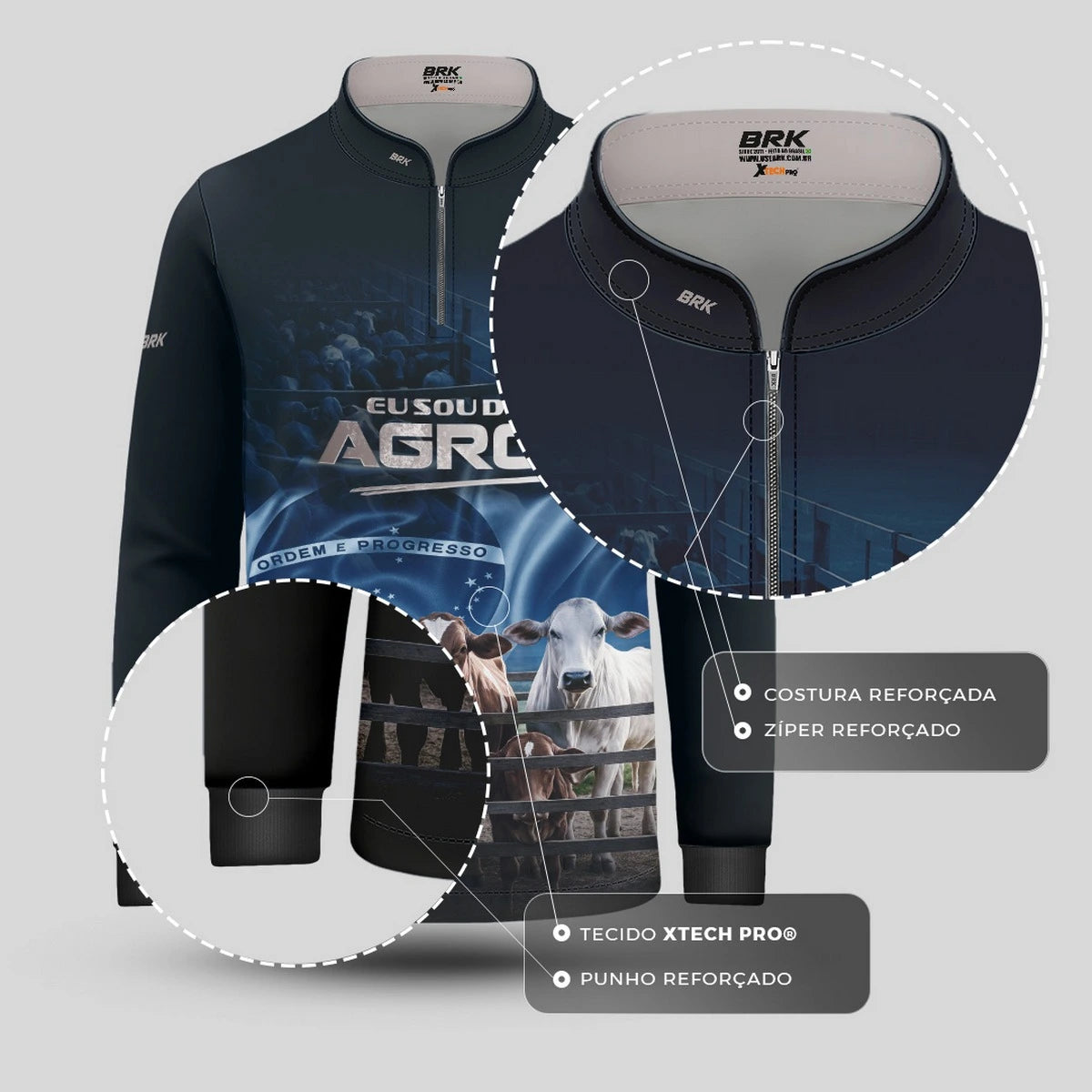 Camisa UV50 Agro Infantil Brk Eu Sou do Agro Azul Pecuária Brasil - Brk Agro