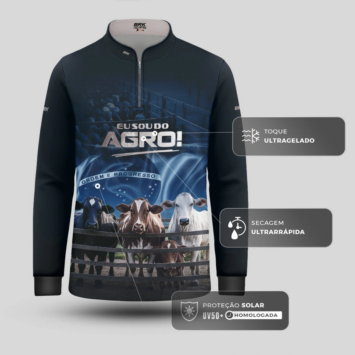 Camisa UV50 Agro Infantil Brk Eu Sou do Agro Azul Pecuária Brasil - Brk Agro