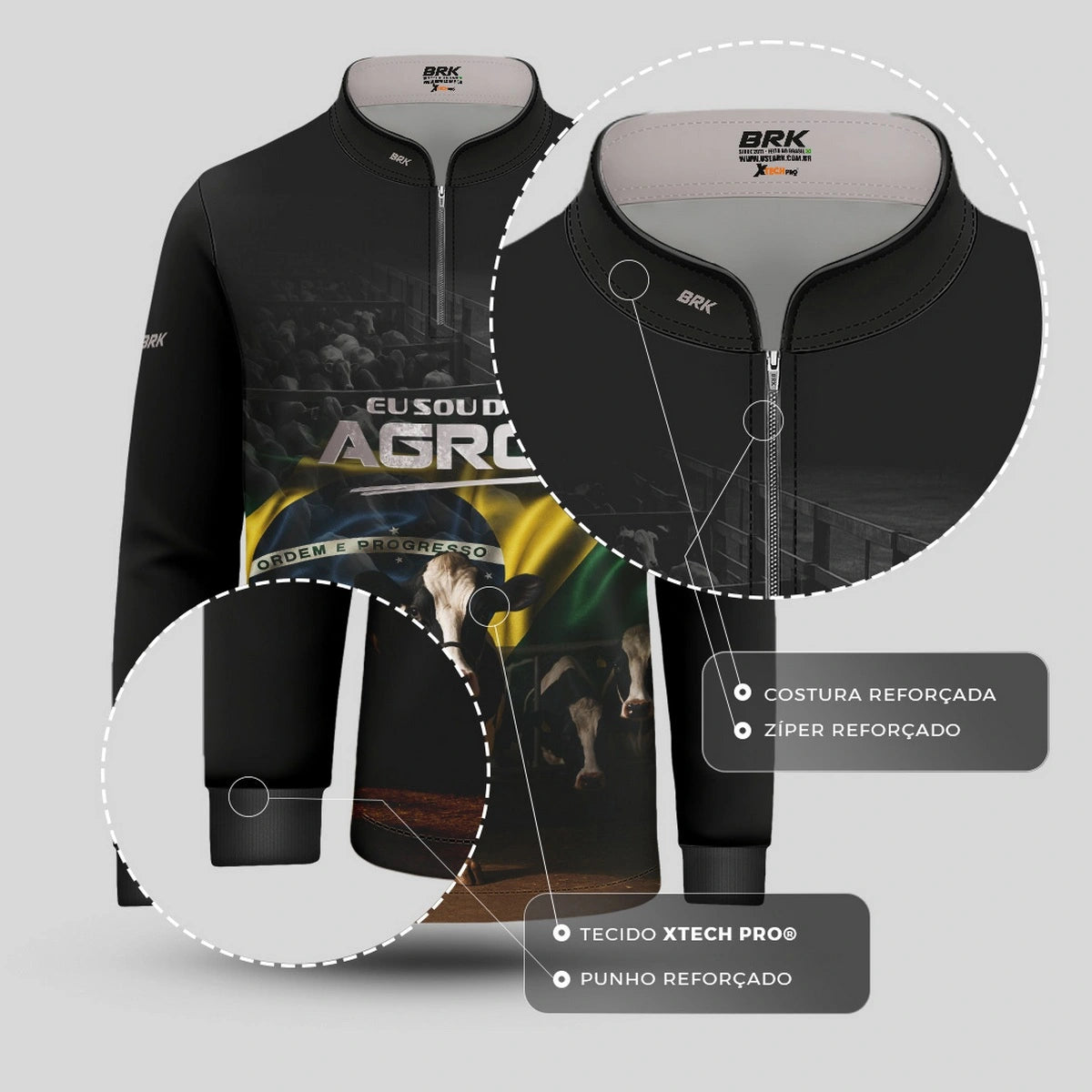 Camisa UV50 Agro Infantil Brk Eu Sou do Agro Preta Vaca Holandesa - Brk Agro