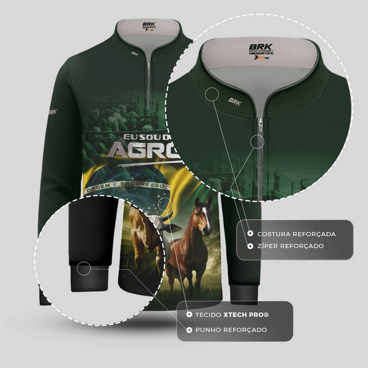 Camisa UV50 Agro Infantil Brk Eu Sou do Agro Verde Pecuária Brasil - Brk Agro