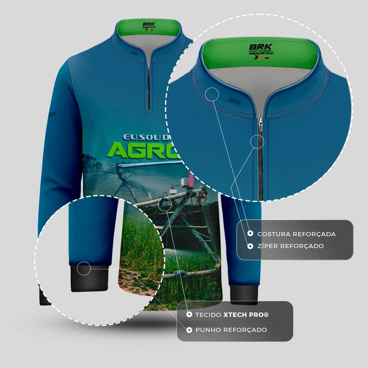 Camisa UV50 Agro Infantil Brk Eu Sou do Agro Irrigação no Campo Pivô Azul - Brk Agro