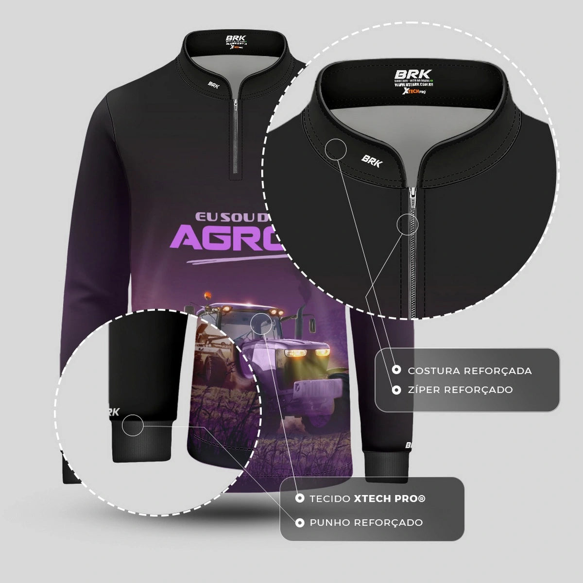 Camisa UV50 Agro Infantil Feminina Brk Eu Sou do Agro Roxo Trator - Brk Agro