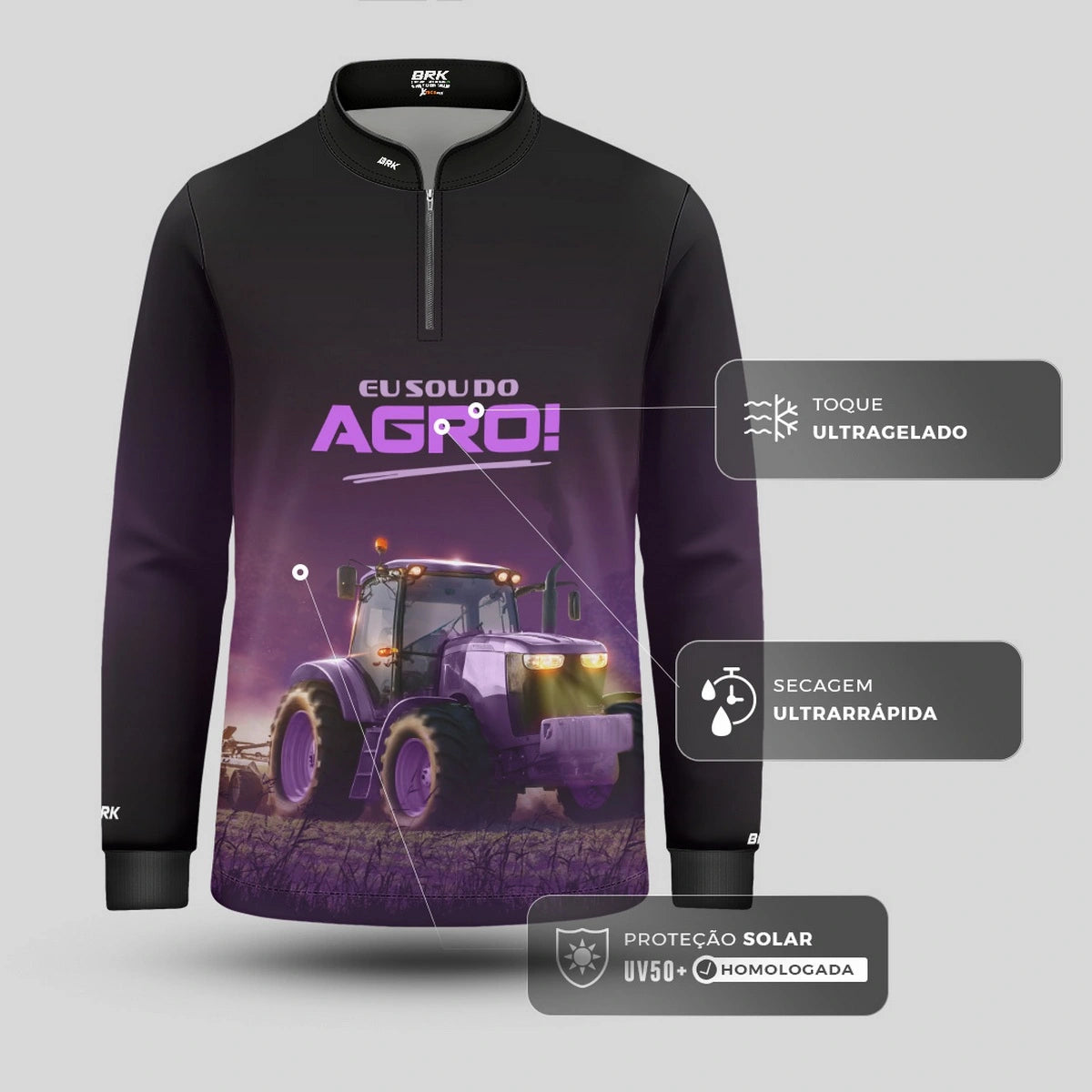 Camisa UV50 Agro Infantil Feminina Brk Eu Sou do Agro Roxo Trator - Brk Agro