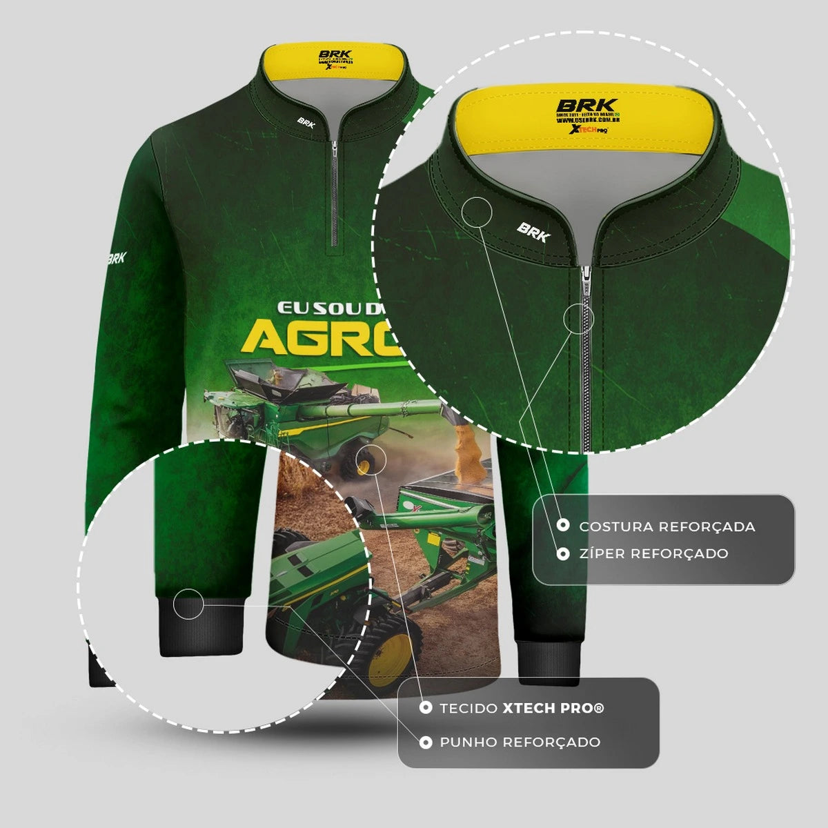 Camisa UV50 Agro Infantil Brk Eu Sou do Agro Verde Colheitadeira - Brk Agro