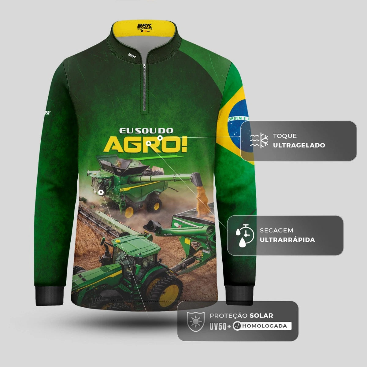 Camisa UV50 Agro Infantil Brk Eu Sou do Agro Verde Colheitadeira - Brk Agro