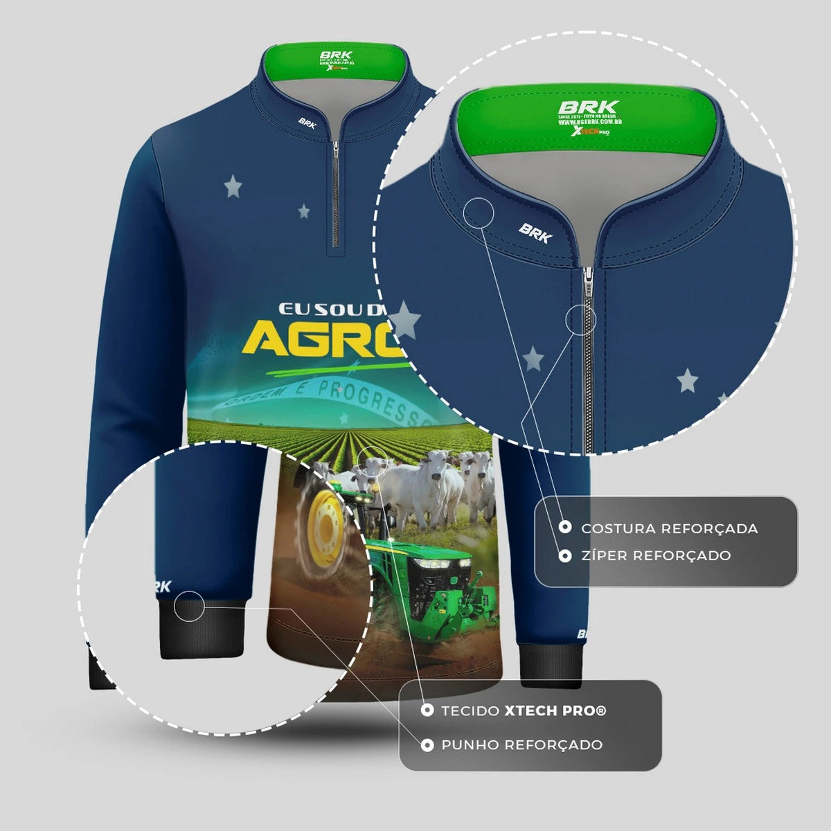 Camisa UV50 Agro Infantil Brk Eu Sou do Agro Azul Brasil - Brk Agro