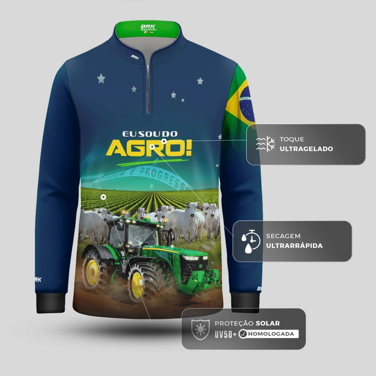 Camisa UV50 Agro Infantil Brk Eu Sou do Agro Azul Brasil - Brk Agro
