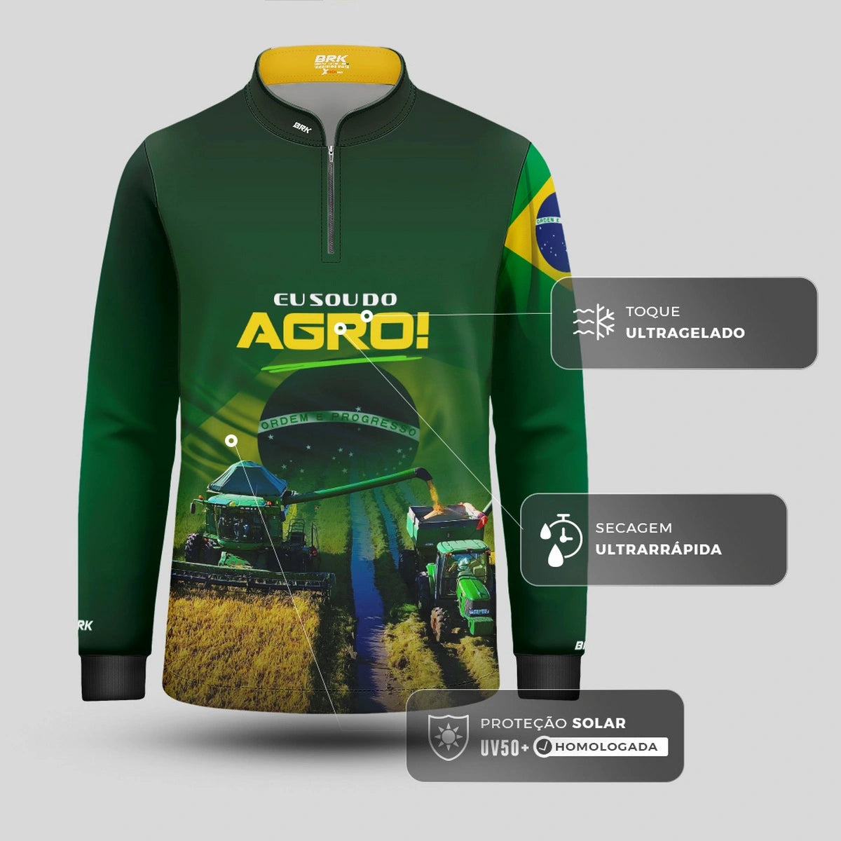 Camisa UV50 Agro Infantil Brk Eu sou do Agro Verde Brasil - Brk Agro