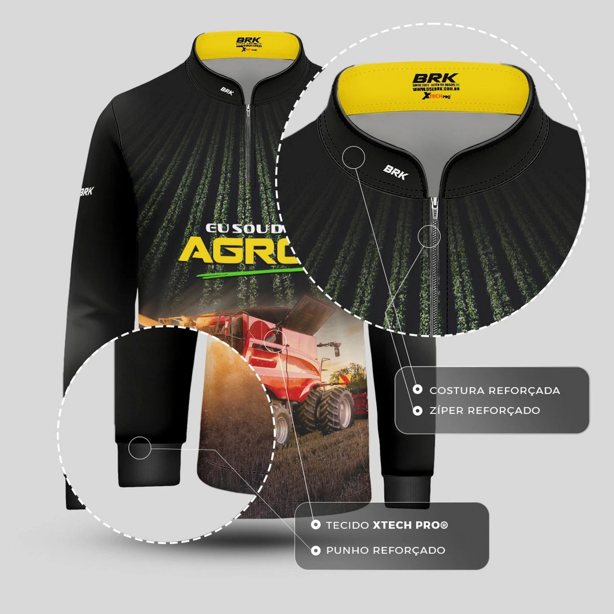 Camisa UV50 Agro Infantil Brk Eu sou do Agro Vermelha Colheitadeira - Brk Agro