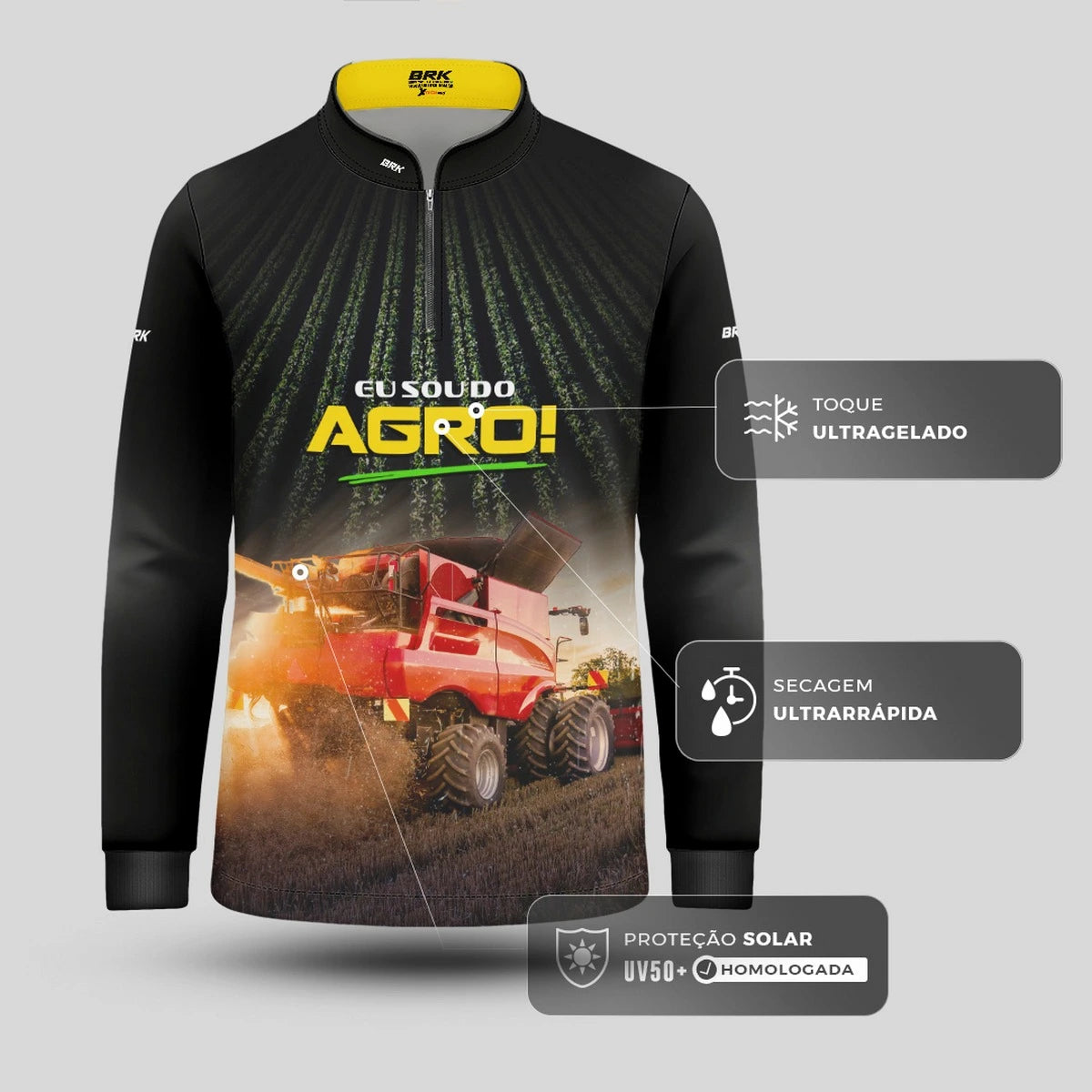 Camisa UV50 Agro Infantil Brk Eu sou do Agro Vermelha Colheitadeira - Brk Agro
