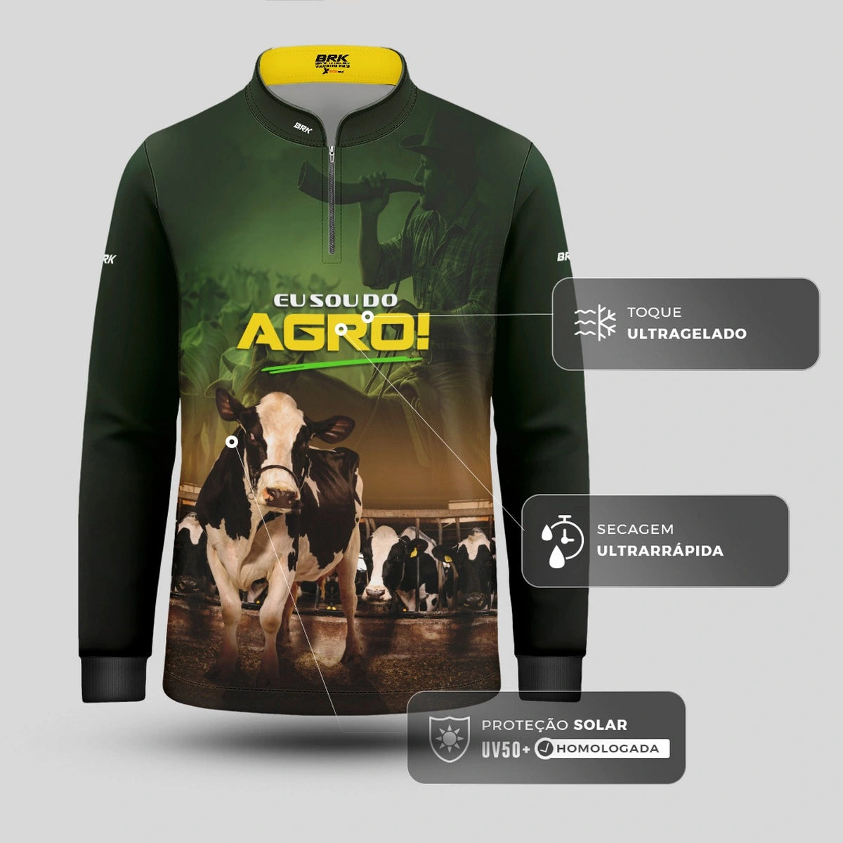 Camisa UV50 Agro Infantil Brk Eu sou do Agro Verde Gados - Brk Agro