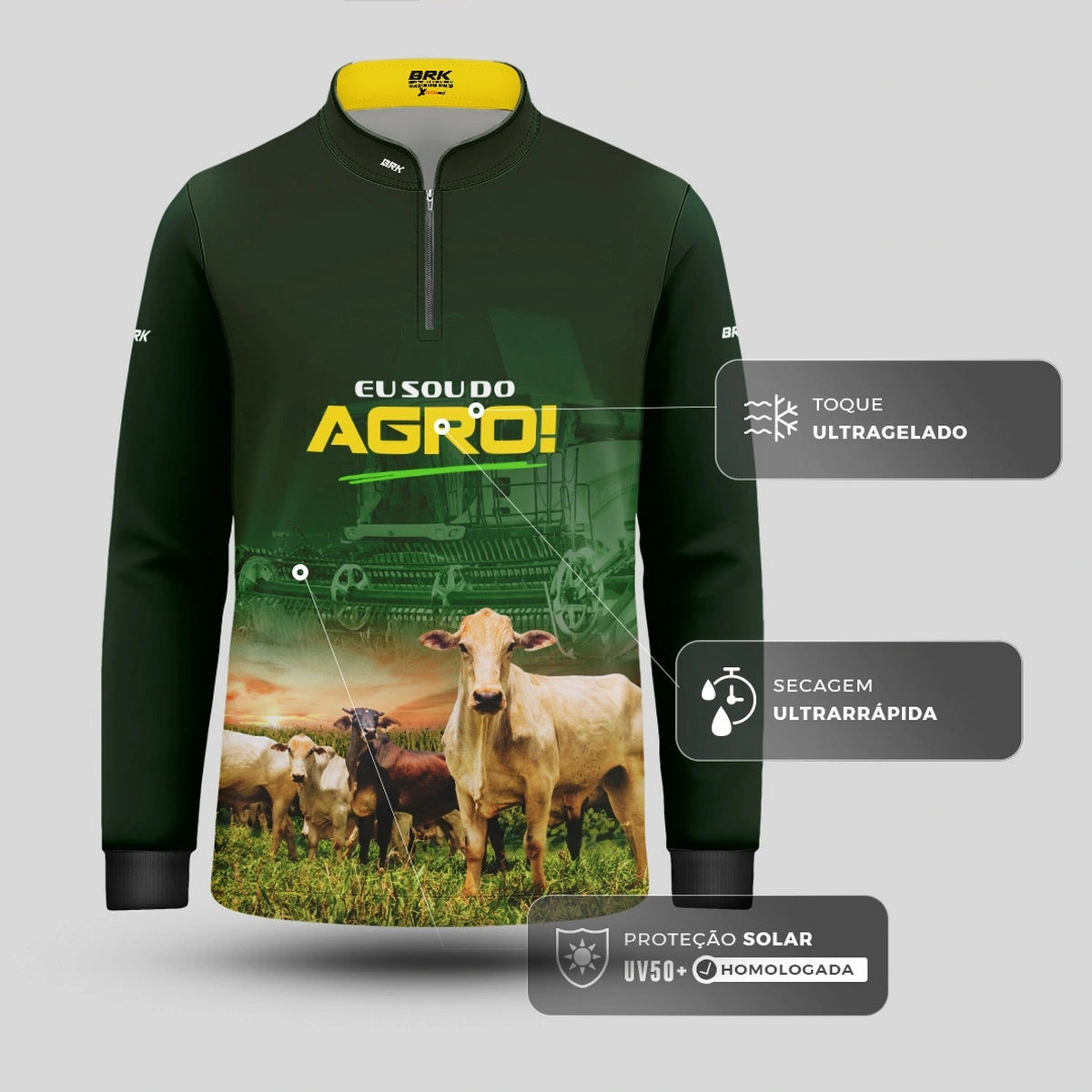Camisa UV50 Agro Infantil Brk Eu sou do Agro Gados e Colheitadeira - Brk Agro