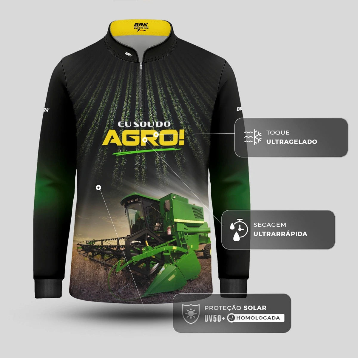 Camisa UV50 Agro Infantil Brk Eu sou do Agro Colheitadeira - Brk Agro