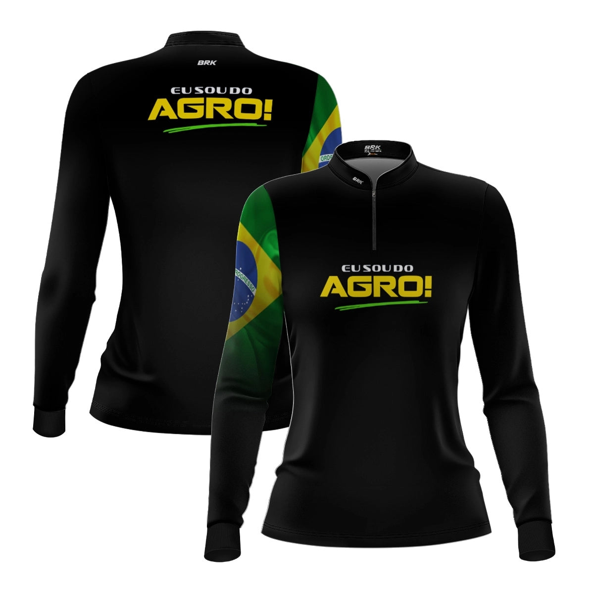 Camisa UV50 Agro Feminina Brk Eu Sou do Agro Preta Básica Bandeira do Brasil - Brk Agro