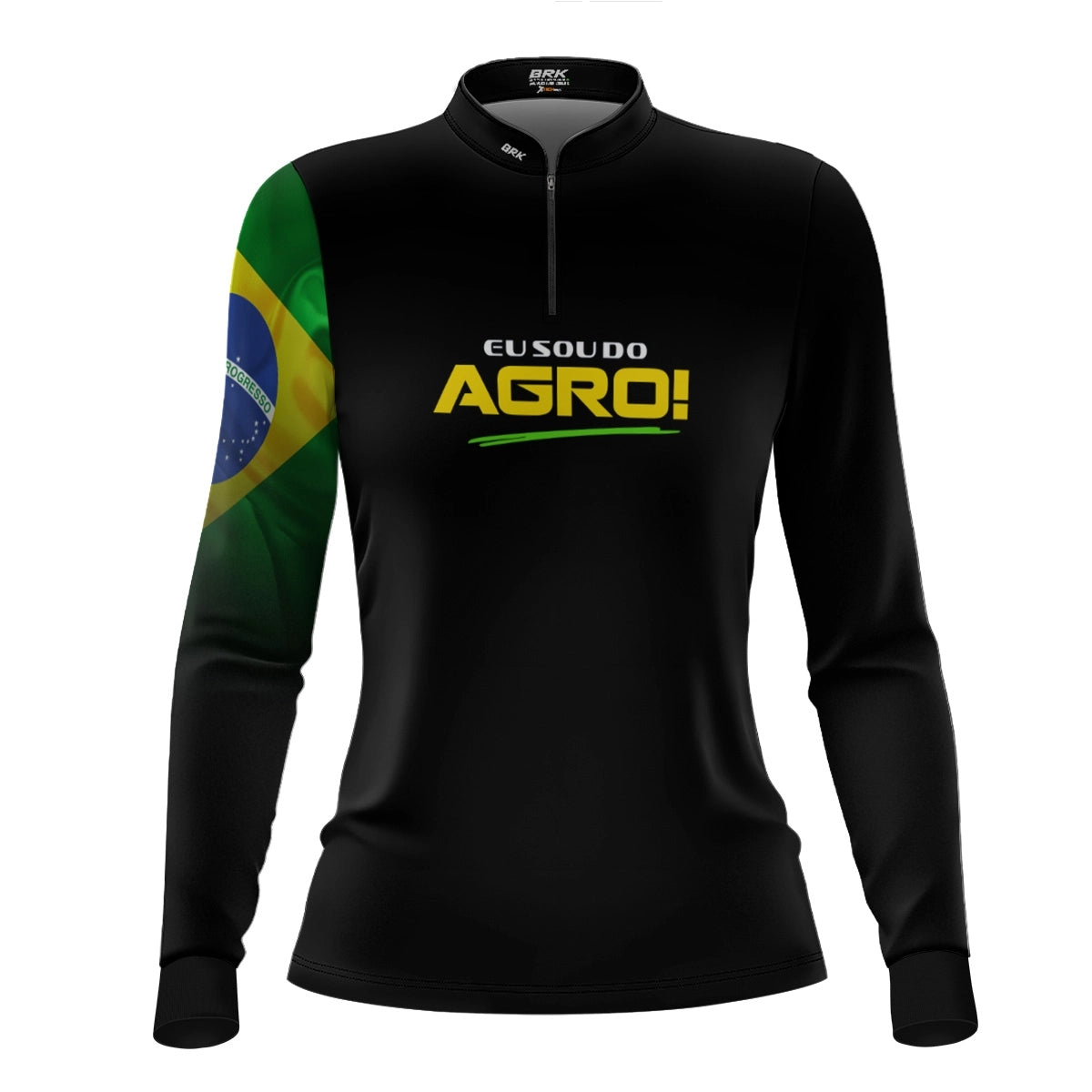 Camisa UV50 Agro Feminina Brk Eu Sou do Agro Preta Básica Bandeira do Brasil - Brk Agro