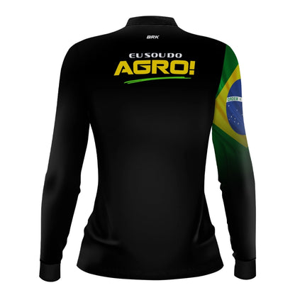 Camisa UV50 Agro Feminina Brk Eu Sou do Agro Preta Básica Bandeira do Brasil - Brk Agro