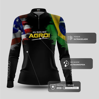 Camisa Agro Feminina Brk Eu Sou Do Agro Bandeiras com Proteção Solar UV50+ - Brk Agro