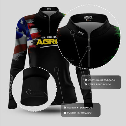Camisa Agro Feminina Brk Eu Sou Do Agro Bandeiras com Proteção Solar UV50+ - Brk Agro