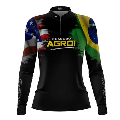 Camisa Agro Feminina Brk Eu Sou Do Agro Bandeiras com Proteção Solar UV50+ - Brk Agro