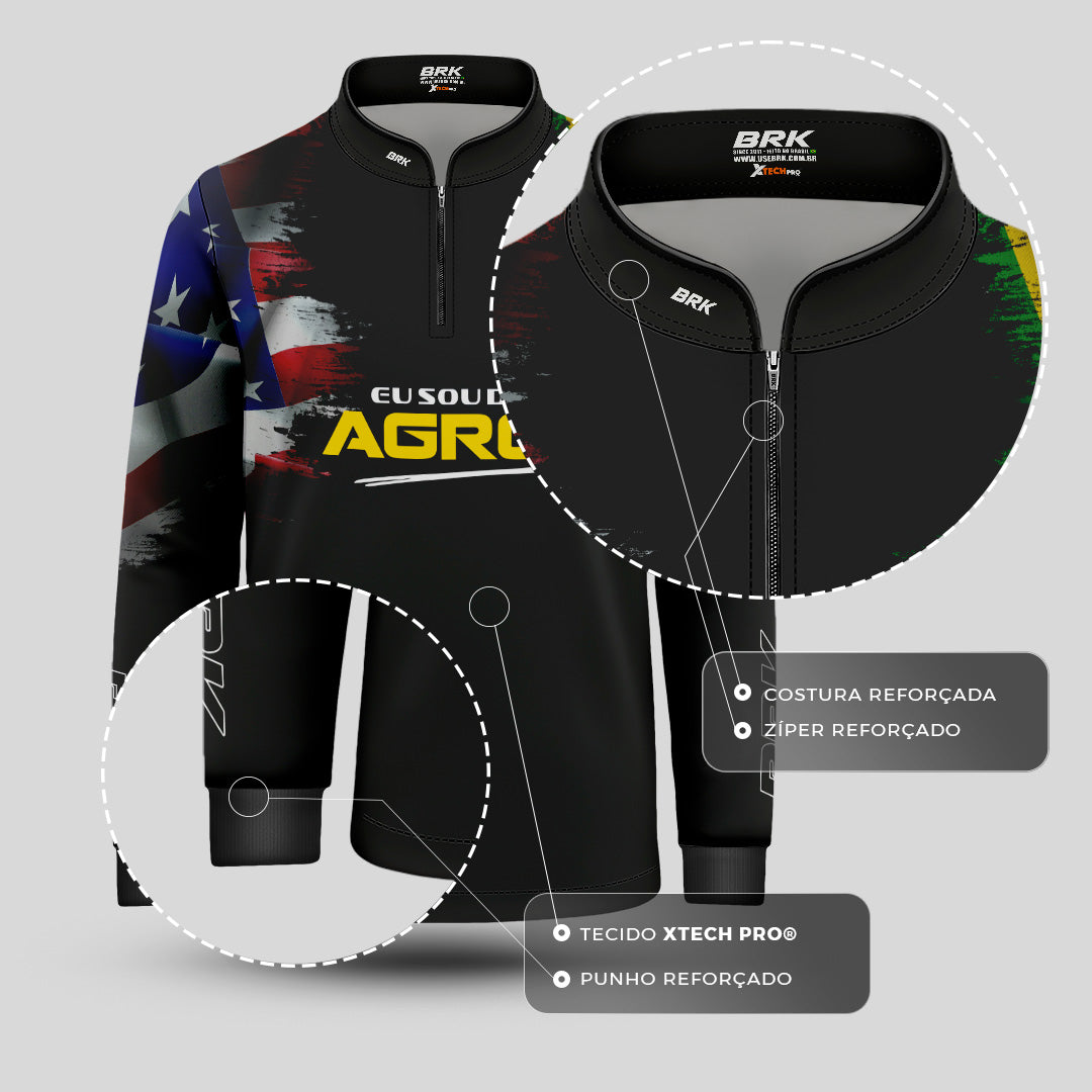 Camisa Agro Infantil Brk Eu Sou Do Agro Bandeiras com Proteção Solar UV50+ - Brk Agro