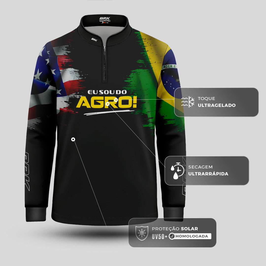 Camisa Agro Infantil Brk Eu Sou Do Agro Bandeiras com Proteção Solar UV50+ - Brk Agro